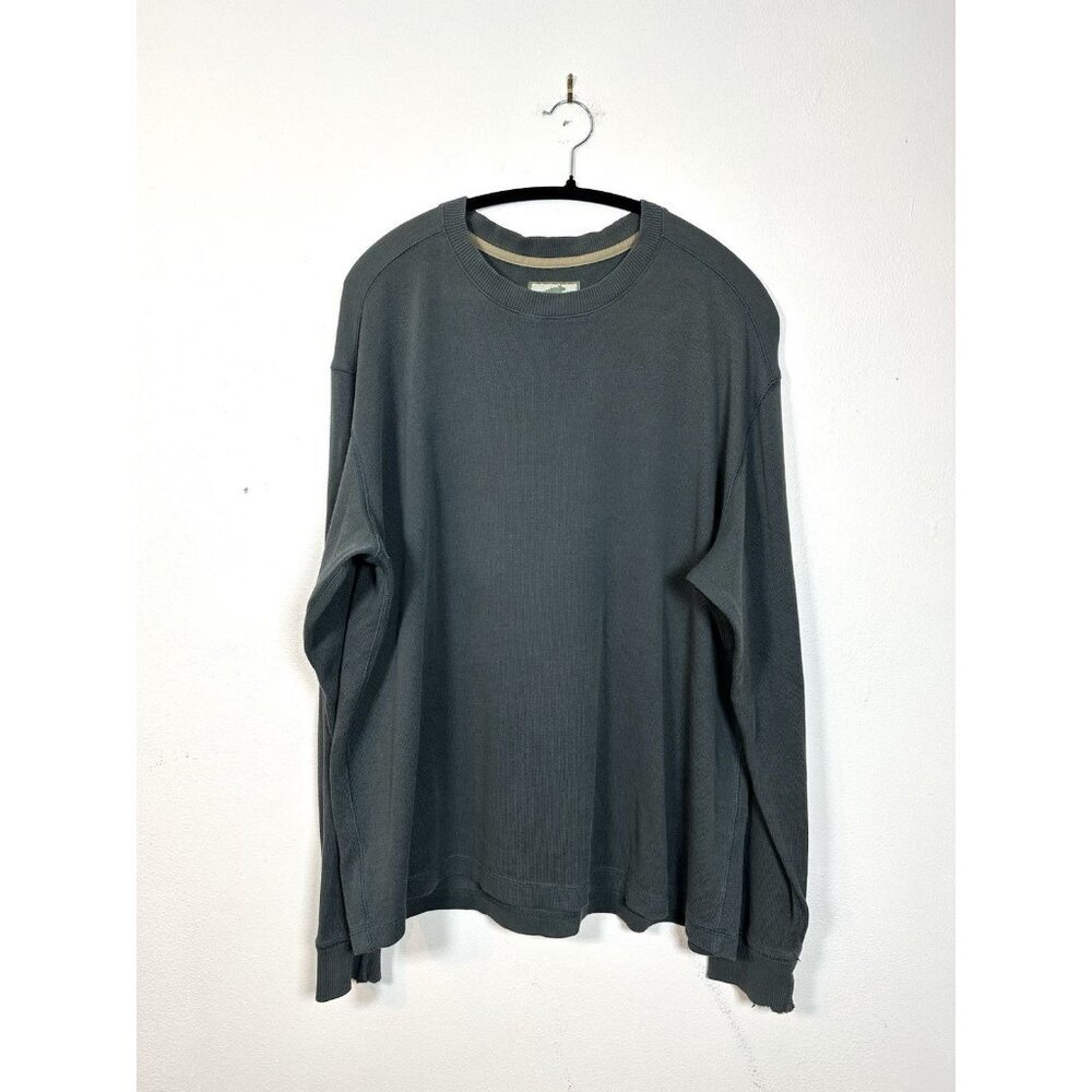 Horny Toad Mens Top Size L Green Cotton Crew Neck Long Sleeve Distressed